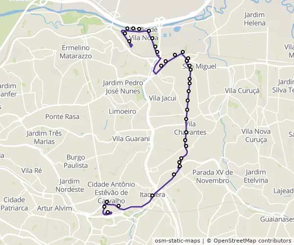 Mapa do itinerário da linha