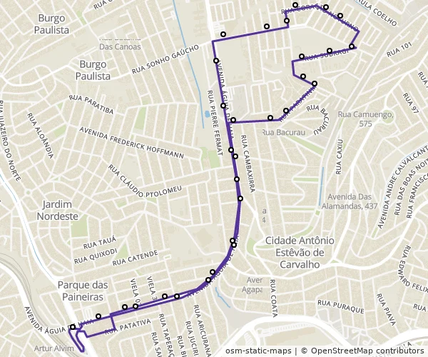Mapa do itinerário da linha