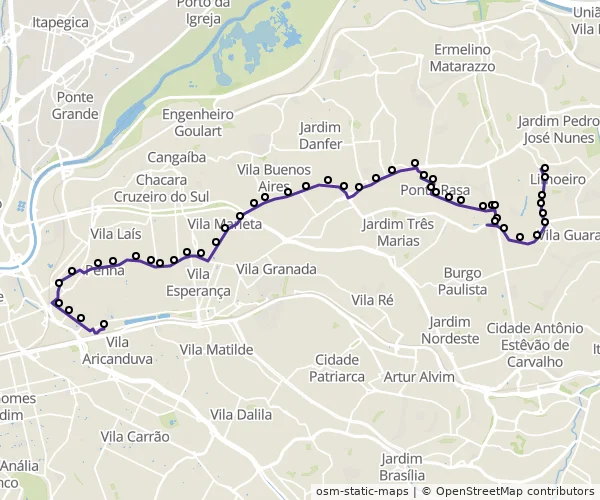 Mapa do itinerário da linha