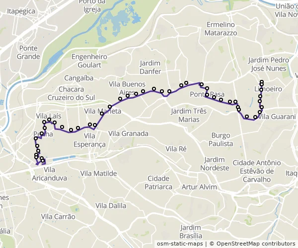 Mapa do itinerário da linha