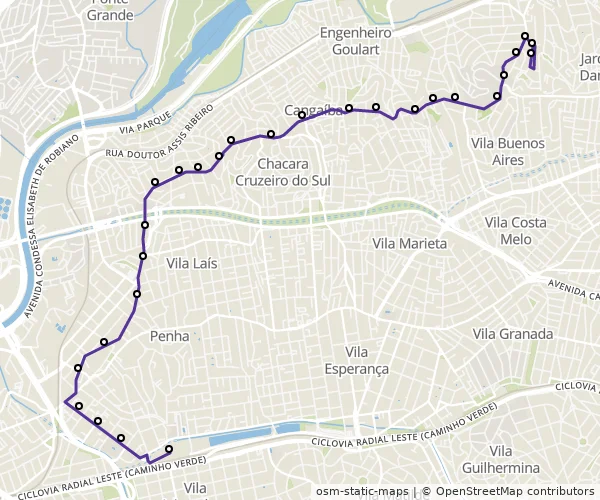 Mapa do itinerário da linha