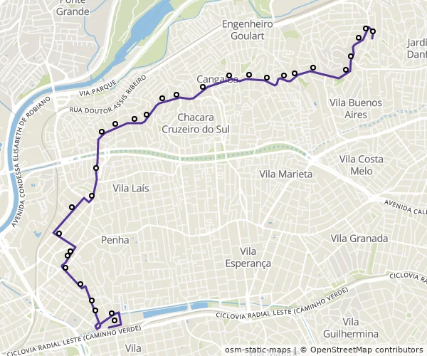 Mapa do itinerário da linha