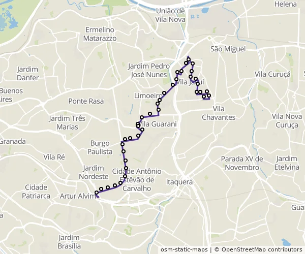 Mapa do itinerário da linha