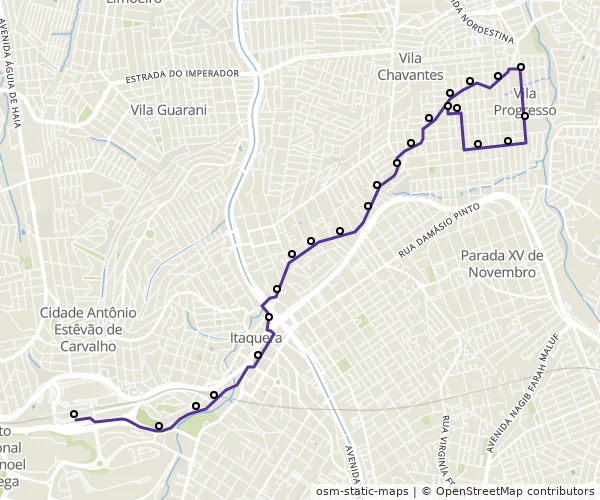 Mapa do itinerário da linha