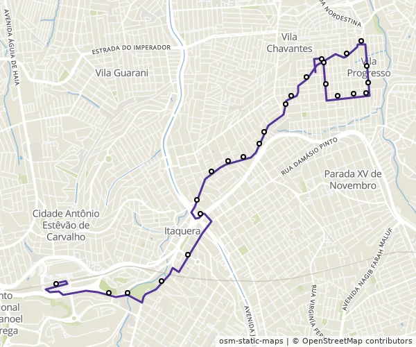 Mapa do itinerário da linha