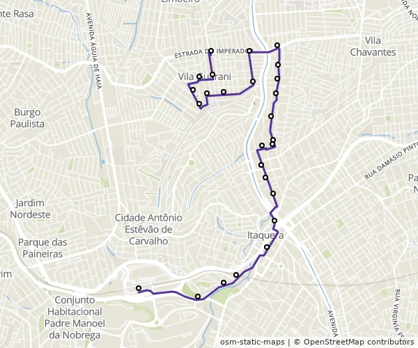 Mapa do itinerário da linha