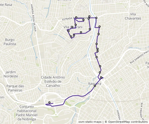 Mapa do itinerário da linha