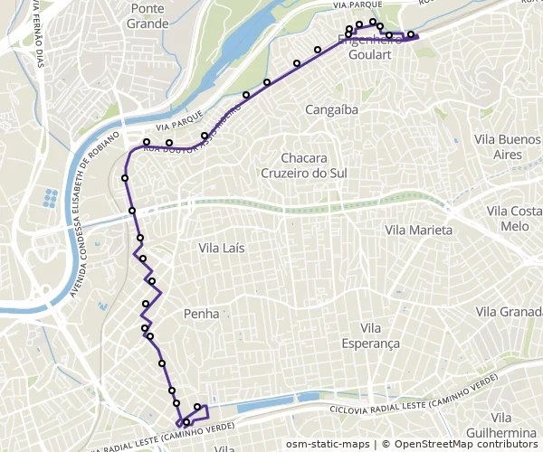 Mapa do itinerário da linha