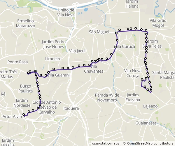 Mapa do itinerário da linha