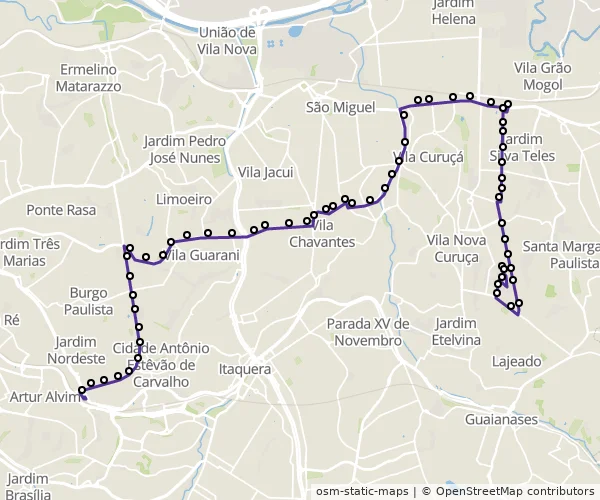 Mapa do itinerário da linha