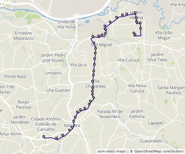 Mapa do itinerário da linha