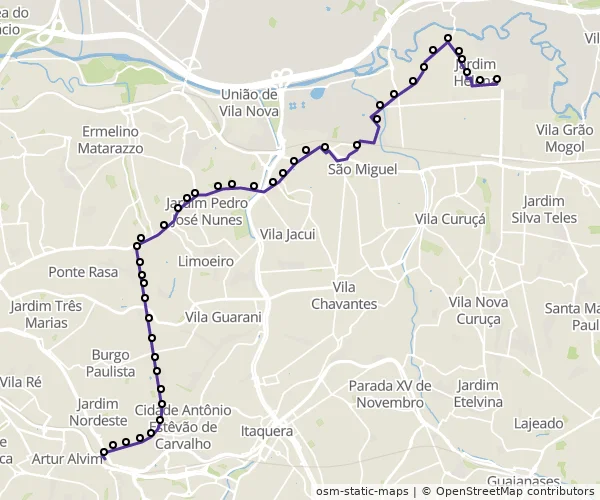 Mapa do itinerário da linha