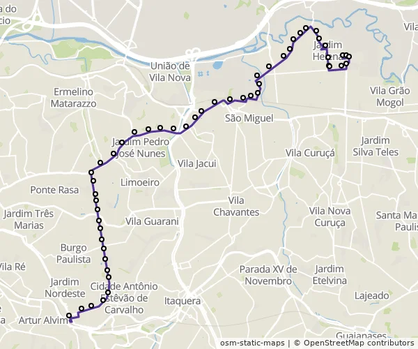 Mapa do itinerário da linha