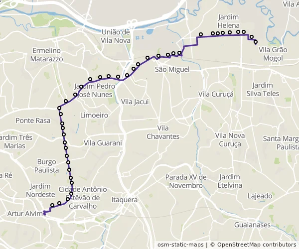 Mapa do itinerário da linha