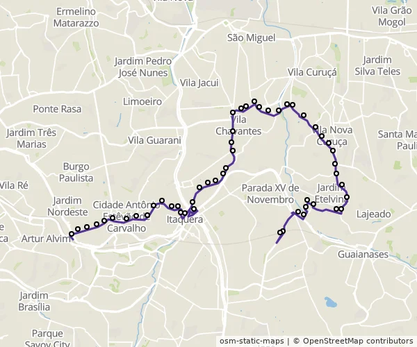 Mapa do itinerário da linha