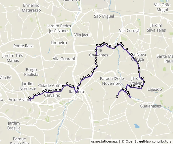 Mapa do itinerário da linha