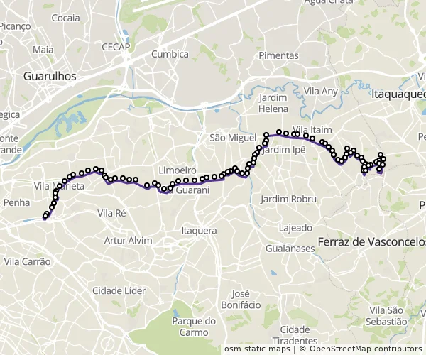 Mapa do itinerário da linha