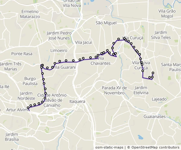 Mapa do itinerário da linha
