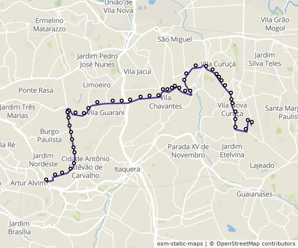 Mapa do itinerário da linha