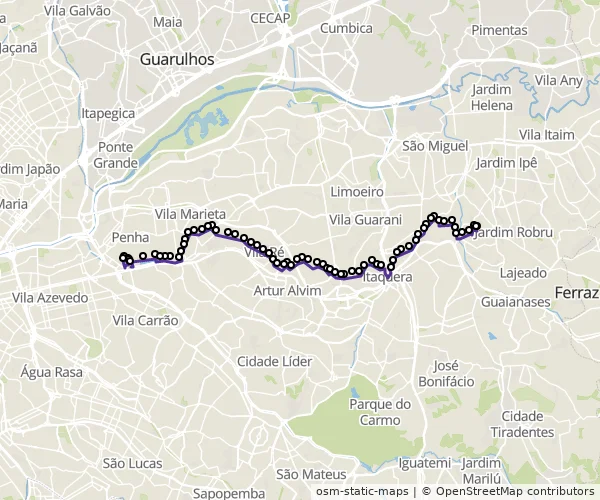 Mapa do itinerário da linha
