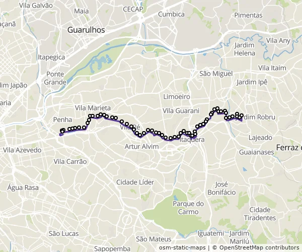 Mapa do itinerário da linha