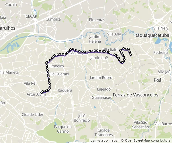 Mapa do itinerário da linha