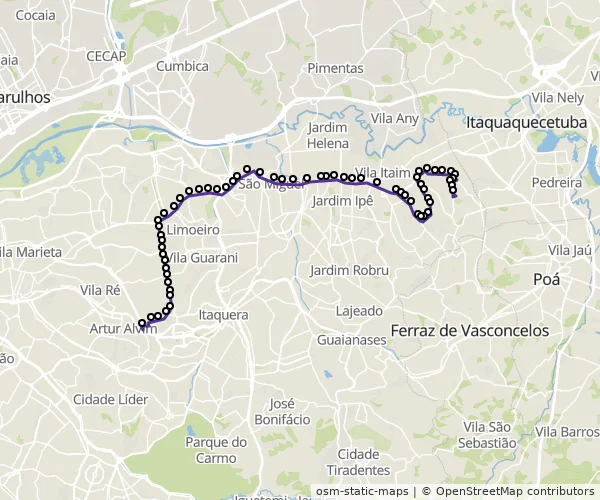Mapa do itinerário da linha