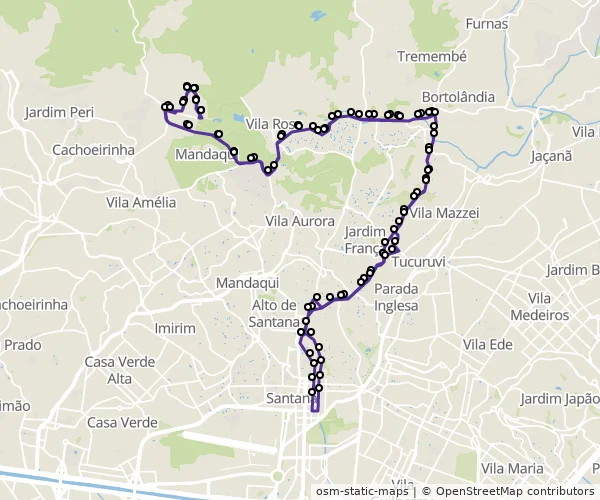 Mapa do itinerário da linha