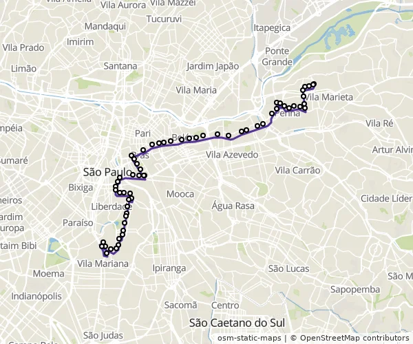 Mapa do itinerário da linha