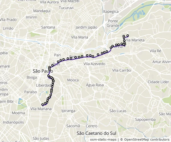 Mapa do itinerário da linha