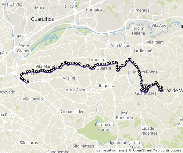 Mapa do itinerário da linha
