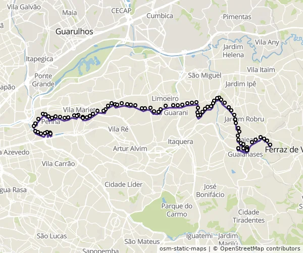 Mapa do itinerário da linha