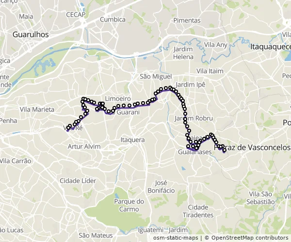 Mapa do itinerário da linha