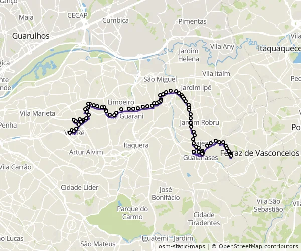 Mapa do itinerário da linha