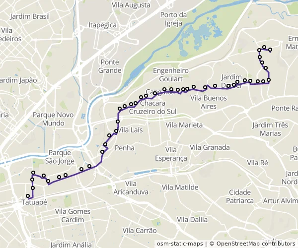 Mapa do itinerário da linha