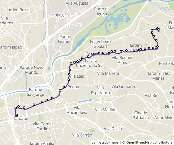 Mapa do itinerário da linha