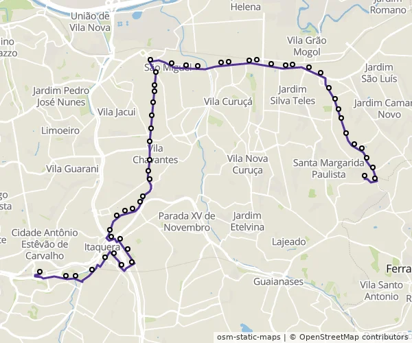 Mapa do itinerário da linha