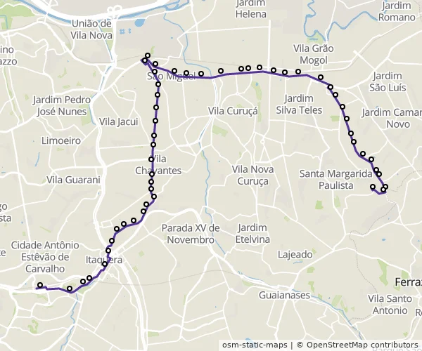 Mapa do itinerário da linha