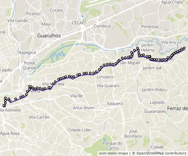Mapa do itinerário da linha