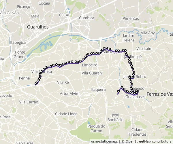 Mapa do itinerário da linha
