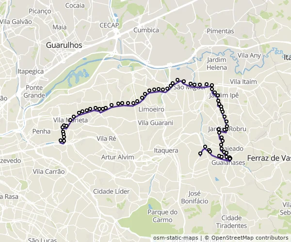 Mapa do itinerário da linha