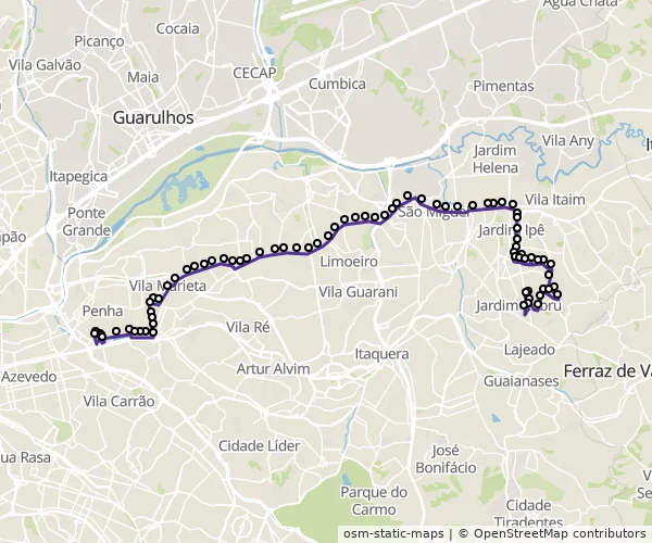 Mapa do itinerário da linha