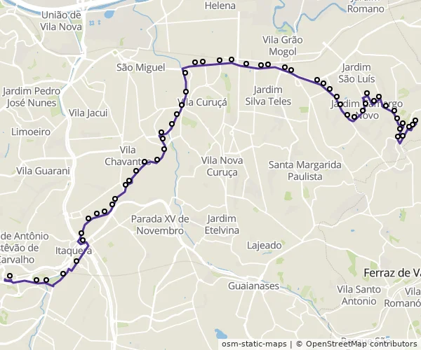 Mapa do itinerário da linha