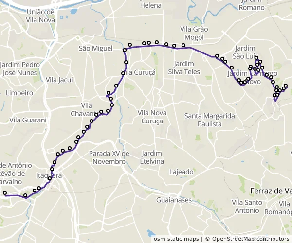 Mapa do itinerário da linha