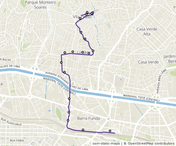 Mapa do itinerário da linha