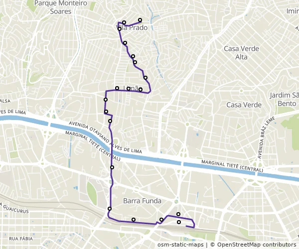 Mapa do itinerário da linha