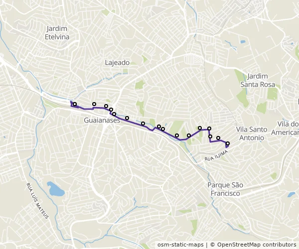 Mapa do itinerário da linha