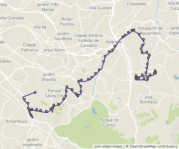 Mapa do itinerário da linha