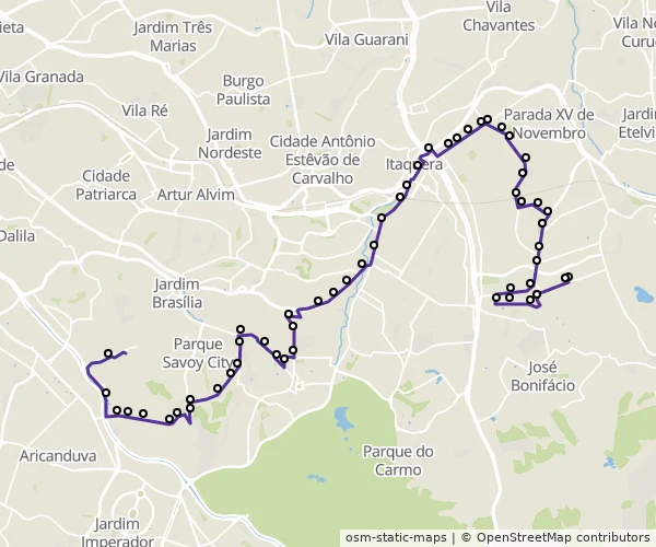 Mapa do itinerário da linha