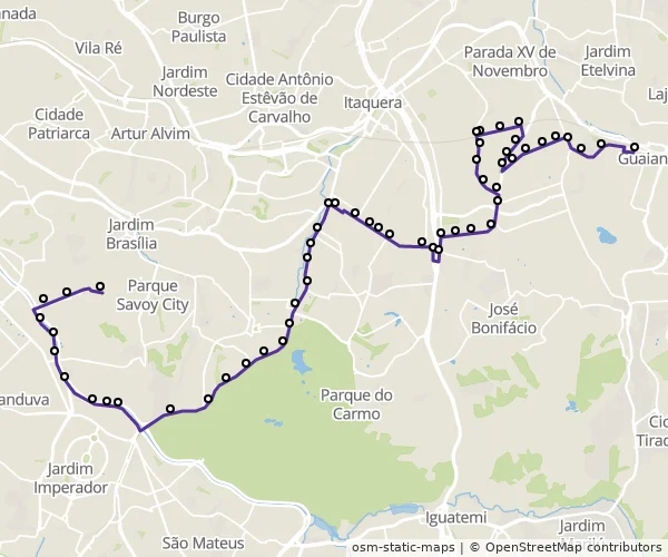 Mapa do itinerário da linha